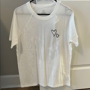 Aerie White Short Sleeve Tee with Heart Design